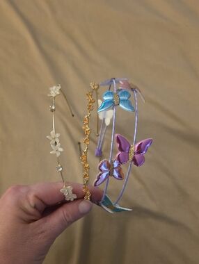 Kids Butterfly and Floral Headband Set - Purple, Blue, Gold, Cream